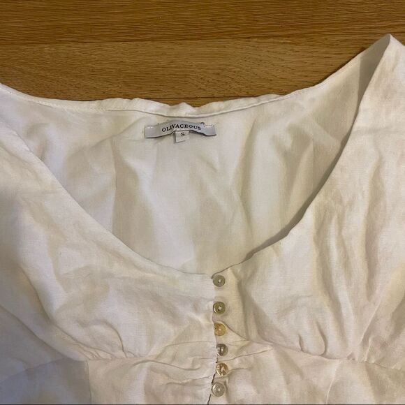 Olivaceous Cropped Pirate Puff Sleeve White Blouse - Picture 6 of 14